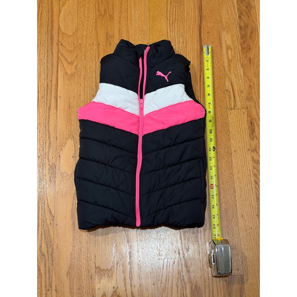 PUMA Girls Black‎ White Hot Pink Puffer Vest Full Zip Sleeveless